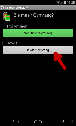 Click ‘Dewis “Cymraeg”’